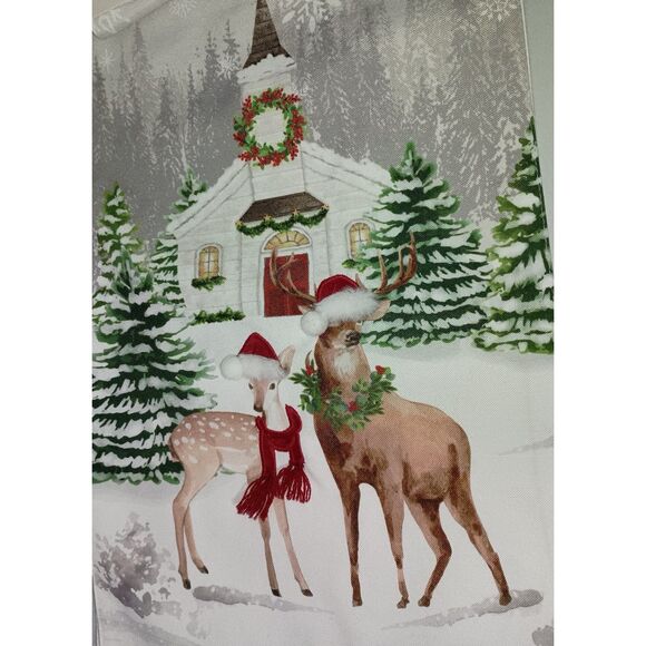 CHARMING HOME: Christmas Table Runner - Deer in Woods with Church, Size 13"X 72" - Picture 2 of 4